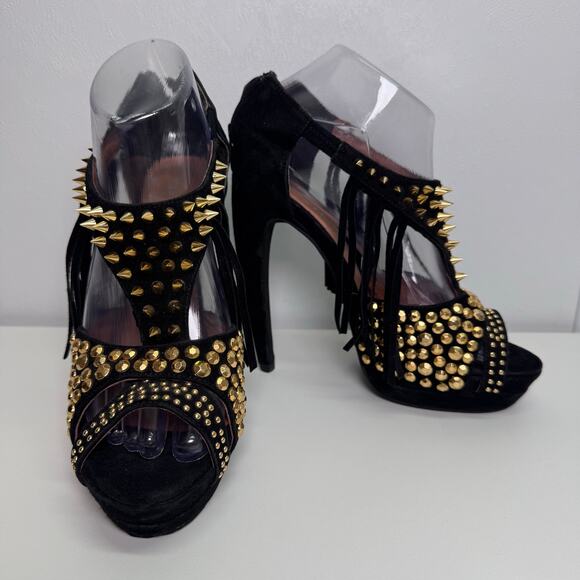 Jeffrey Campbell Shoes - Jeffrey Campbell Black Suede Gold Studs High Heel Fringe EU37/US 6.5 Party Funky